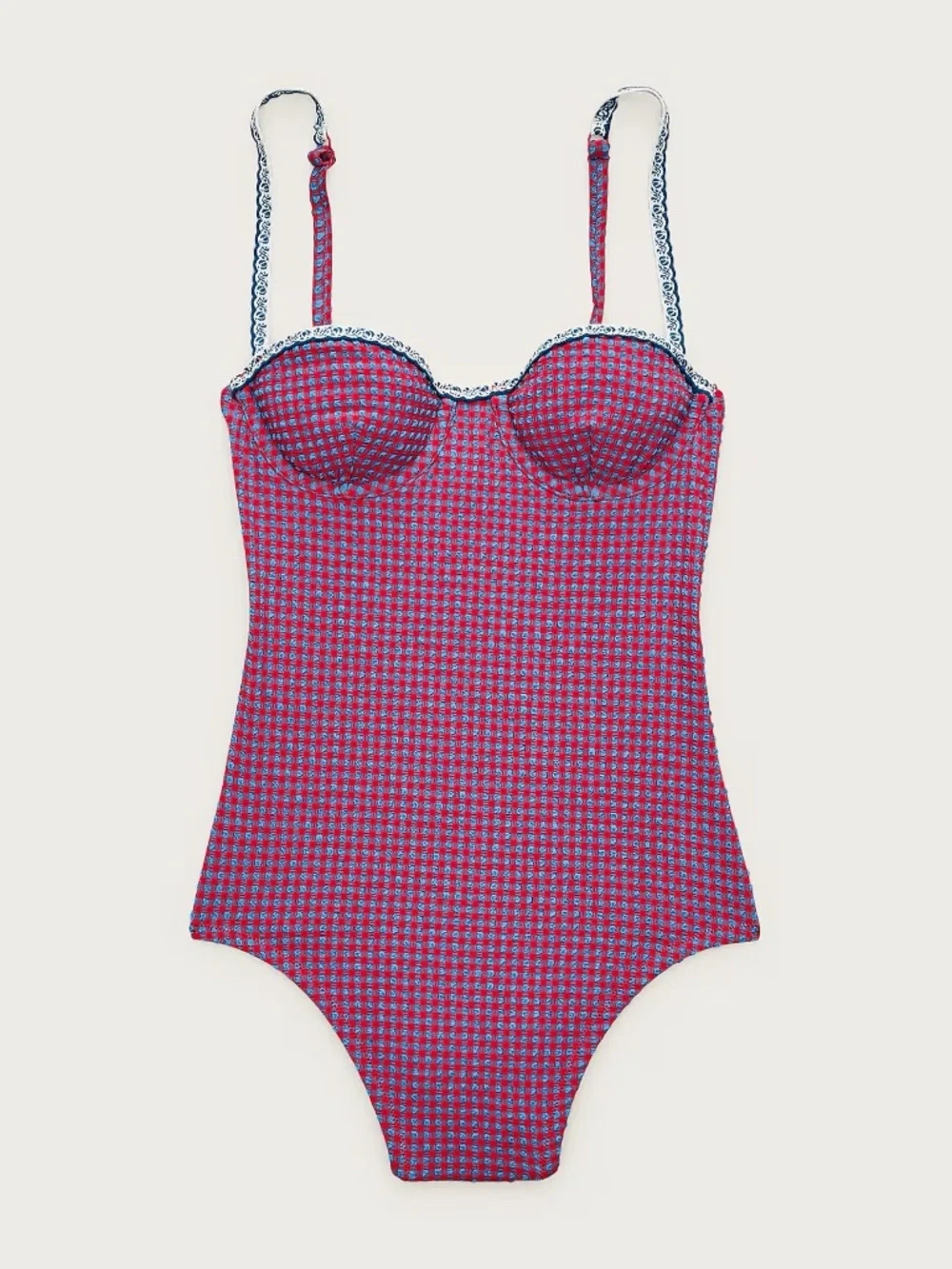 Balconette underwire one-piece in scalloped gingham